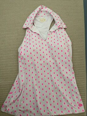 Sleeveless Polo Top - White with Hot Pink Polka Dots